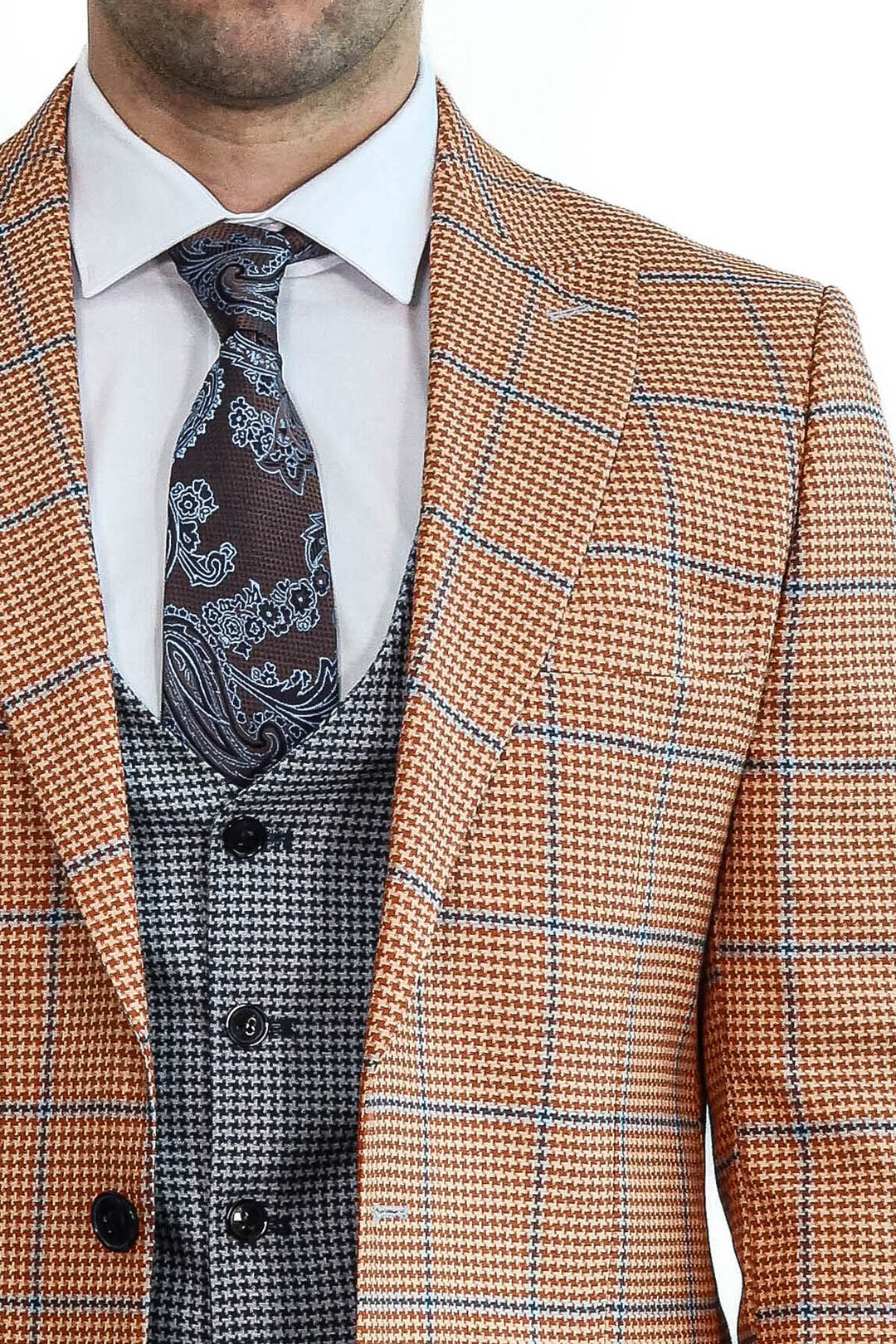 Desenli Slim Fit Turuncu Erkek Takım Elbise - Wessi