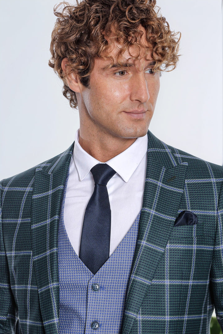 Desenli Dar Kesim Yeşil Erkek Takım Elbise - Wessi