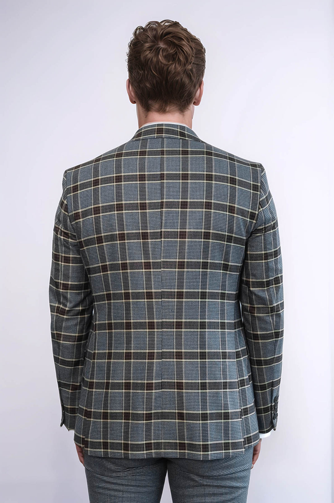 Ekose Yelekli Füme Erkek Takım Elbise - Wessi