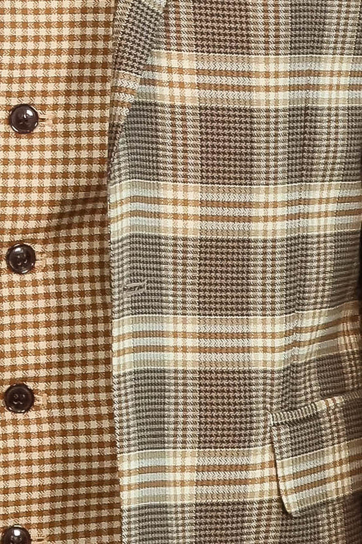 Ekose Yelekli Açık Kahverengi Erkek Takım Elbise - Wessi