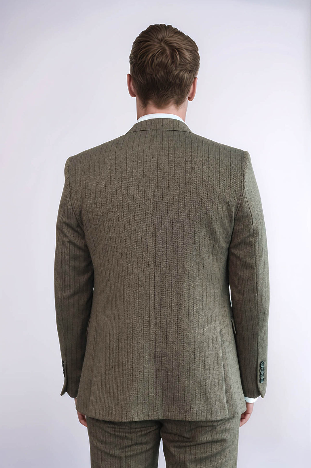 Çizgili Slim Fit Kahverengi Erkek Takım Elbise - Wessi