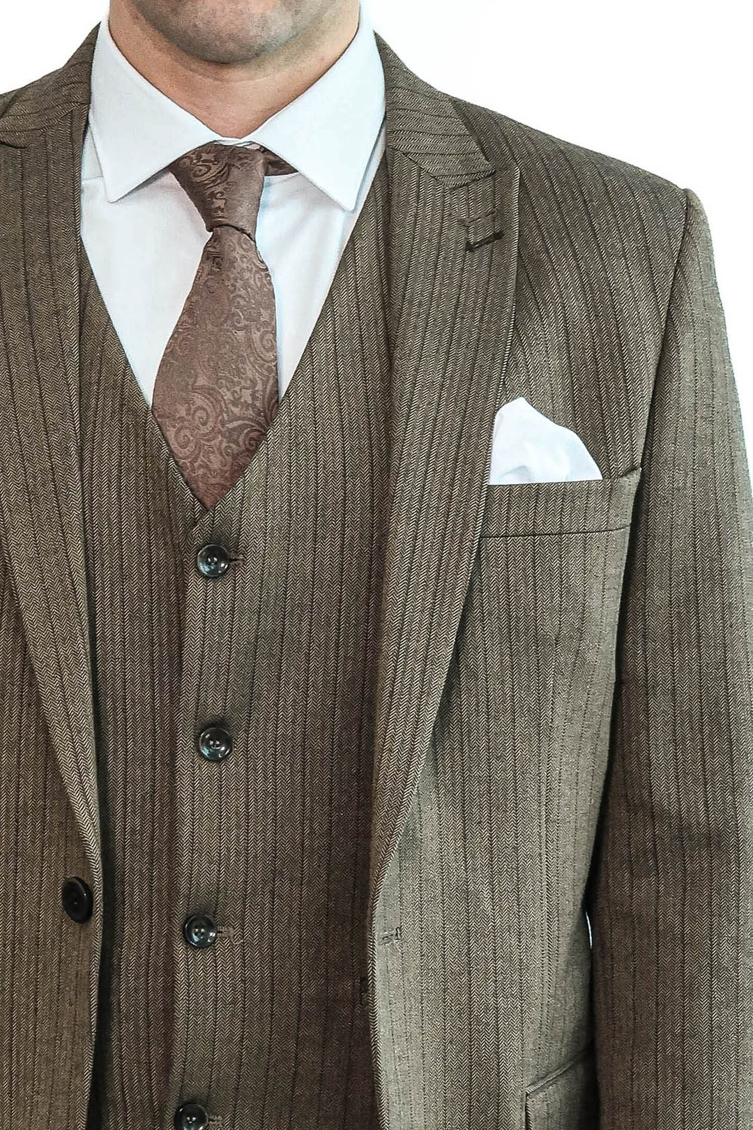 Çizgili Slim Fit Kahverengi Erkek Takım Elbise - Wessi