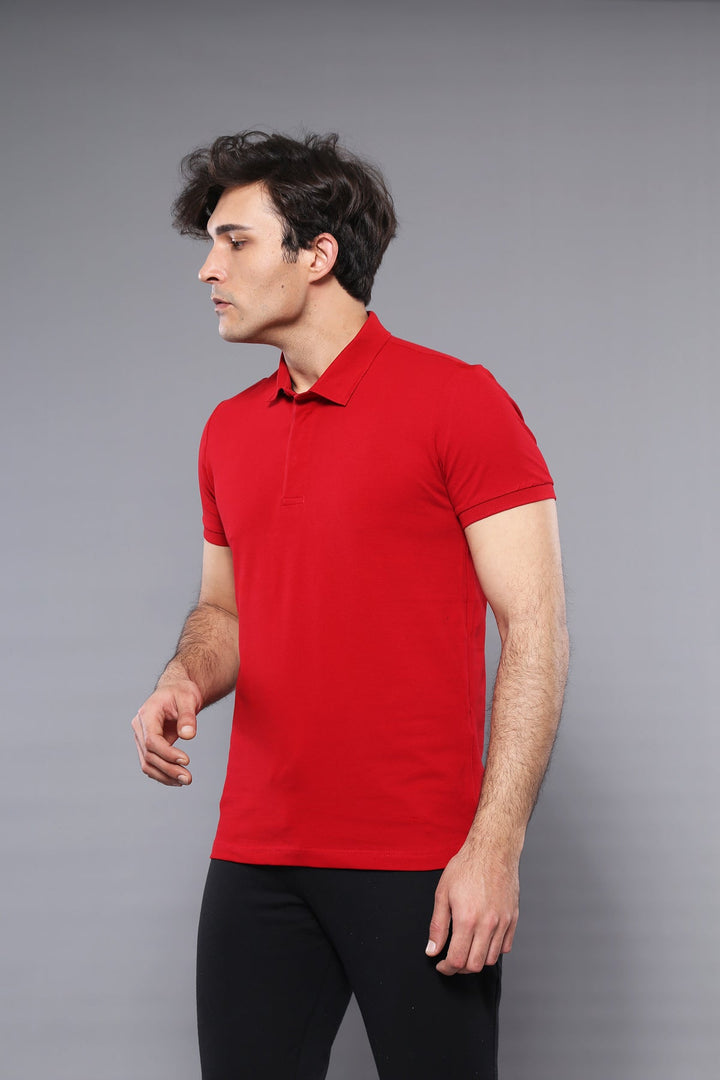 Polo Yaka Düz Kırmızı T-shirt | Wessi - Wessi