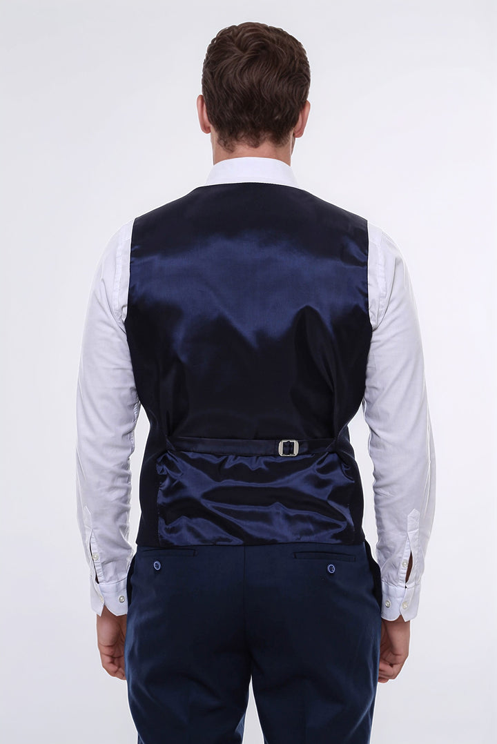 Lacivert Düz Slim Fit Yelek - Wessi