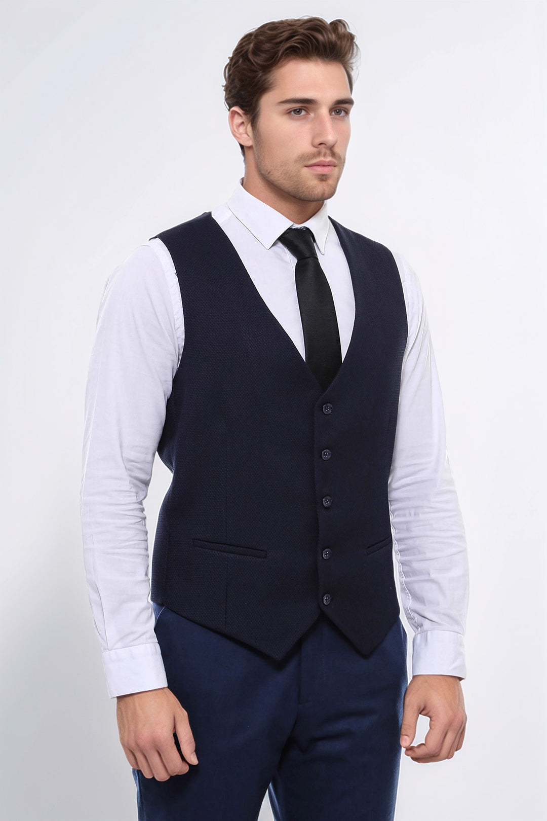 Lacivert Düz Slim Fit Yelek - Wessi
