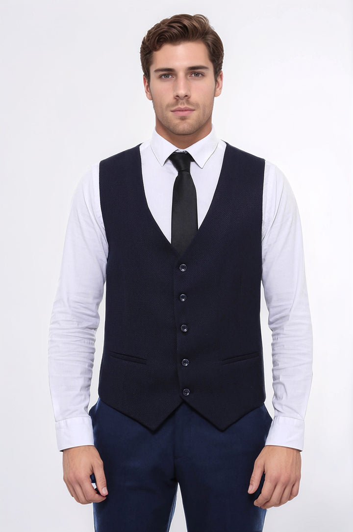 Lacivert Düz Slim Fit Yelek - Wessi