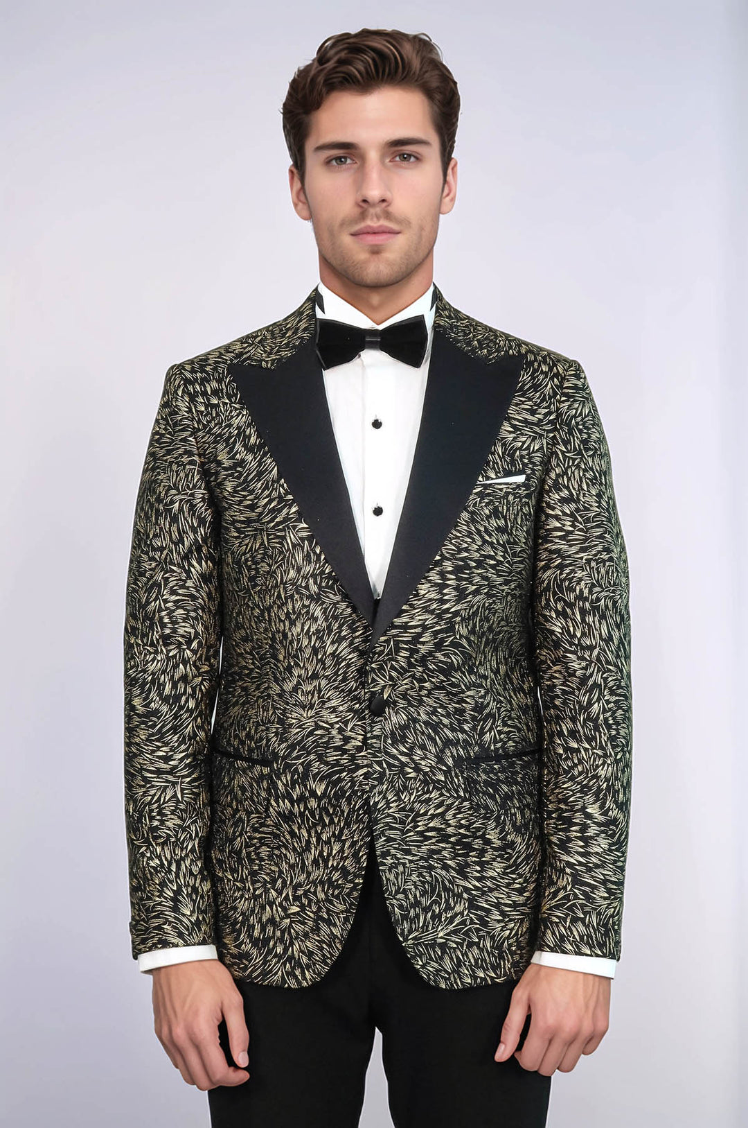 Tüy Desenli Slim Fit Siyah Erkek Smokin Ceket - Wessi