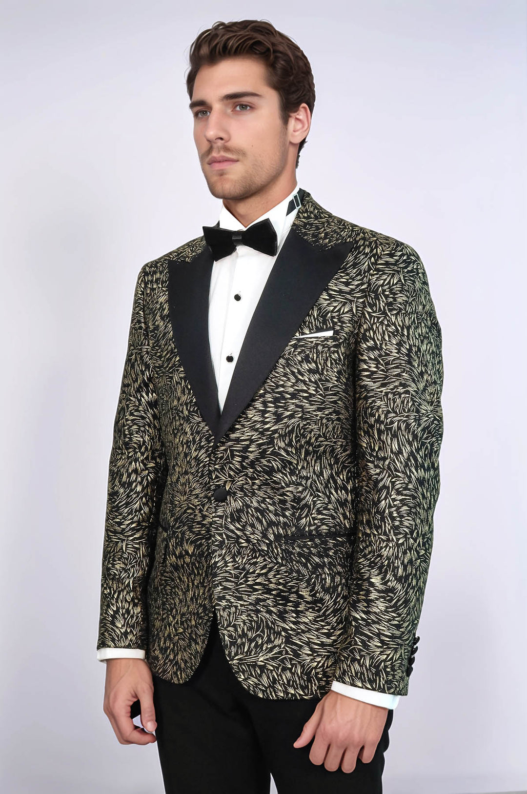 Tüy Desenli Slim Fit Siyah Erkek Smokin Ceket - Wessi