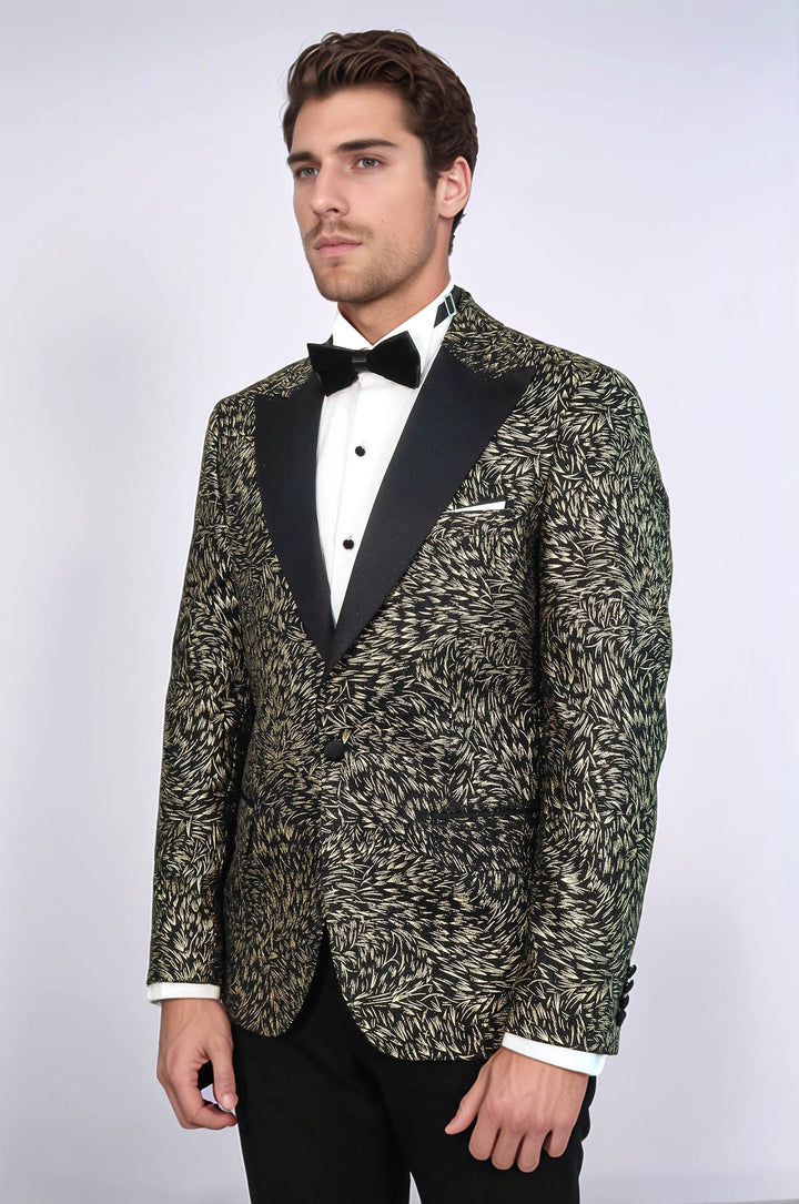 Tüy Desenli Slim Fit Siyah Erkek Smokin Ceket - Wessi