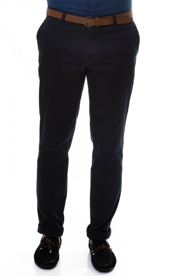Pamuklu Slim Fit Yıkamalı Kumaş Lacivert Erkek Pantolon - Wessi
