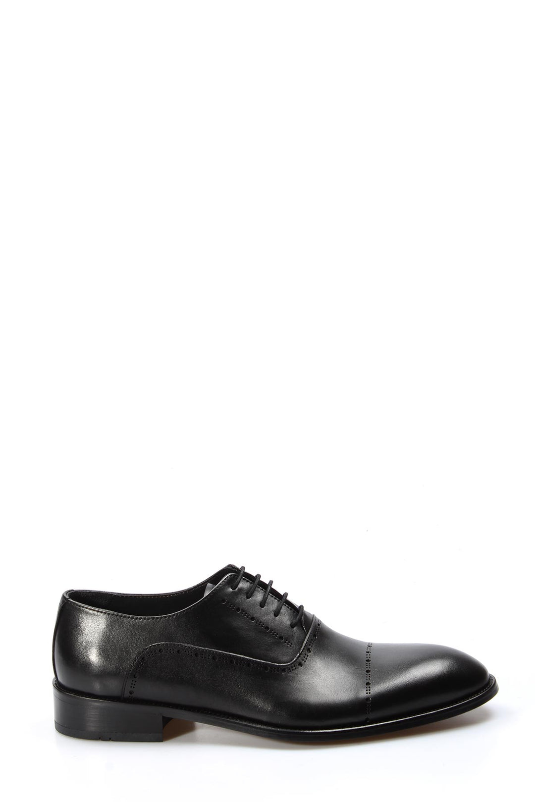 Brogue Detaylı Siyah Deri Erkek Oxford Ayakkabı - Wessi