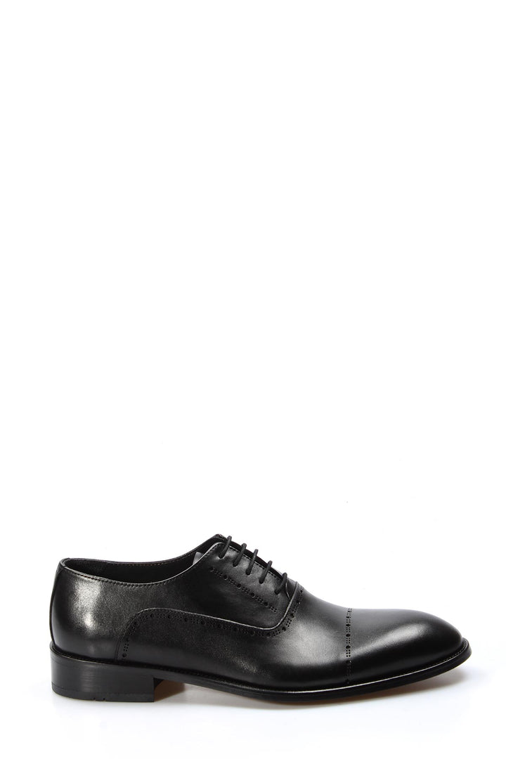 Brogue Detaylı Siyah Deri Erkek Oxford Ayakkabı - Wessi