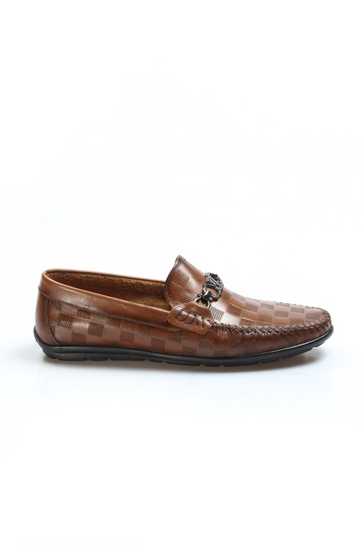 Erkek Kahverengi Kareli Deri Loafer - Wessi