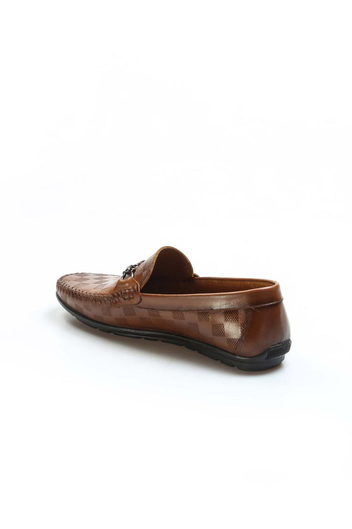 Erkek Kahverengi Kareli Deri Loafer - Wessi