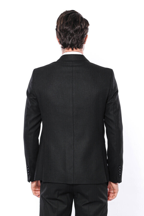 Sivri Yaka Tek Düğme Siyah Slim Fit Ceket | Wessi