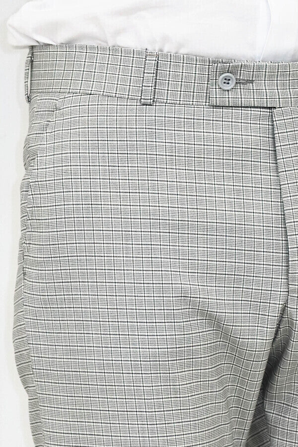 Slim Fit Kareli Kumaş Gri Erkek Pantolon - Wessi