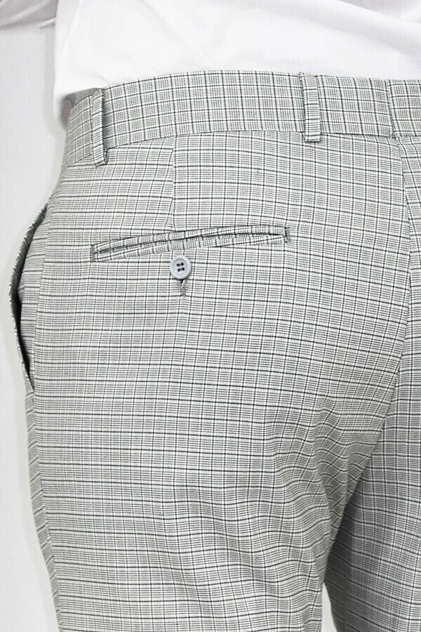 Slim Fit Kareli Kumaş Gri Erkek Pantolon - Wessi