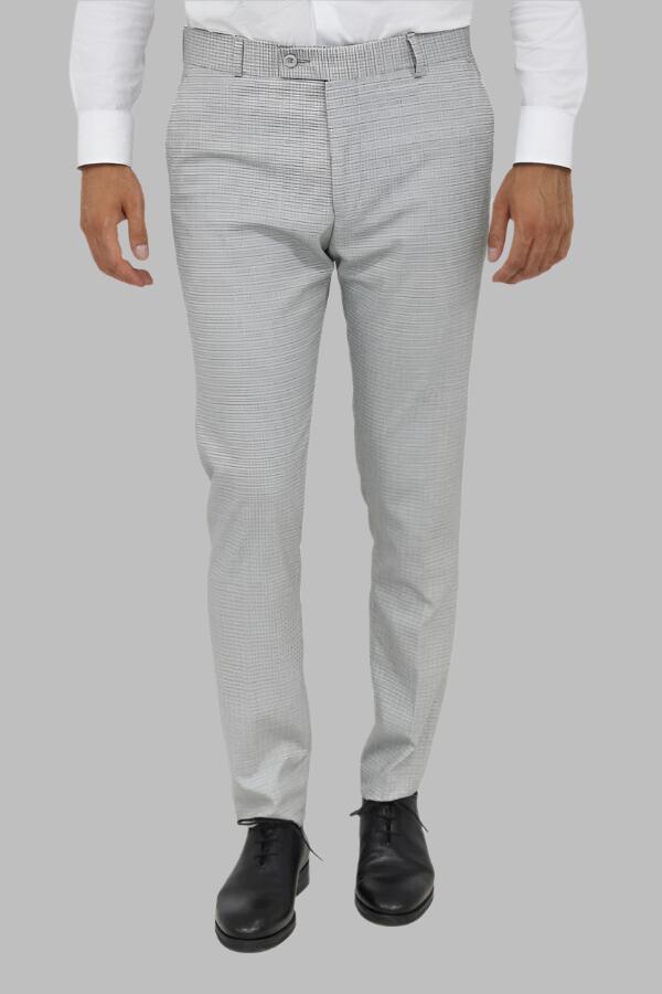 Slim Fit Kareli Kumaş Gri Erkek Pantolon - Wessi
