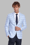Kare Desenli Slim Fit Açık Mavi Erkek Ceket - Wessi
