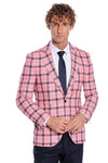 Ekose Desenli Slim Fit Pembe Erkek Ceket - Wessi