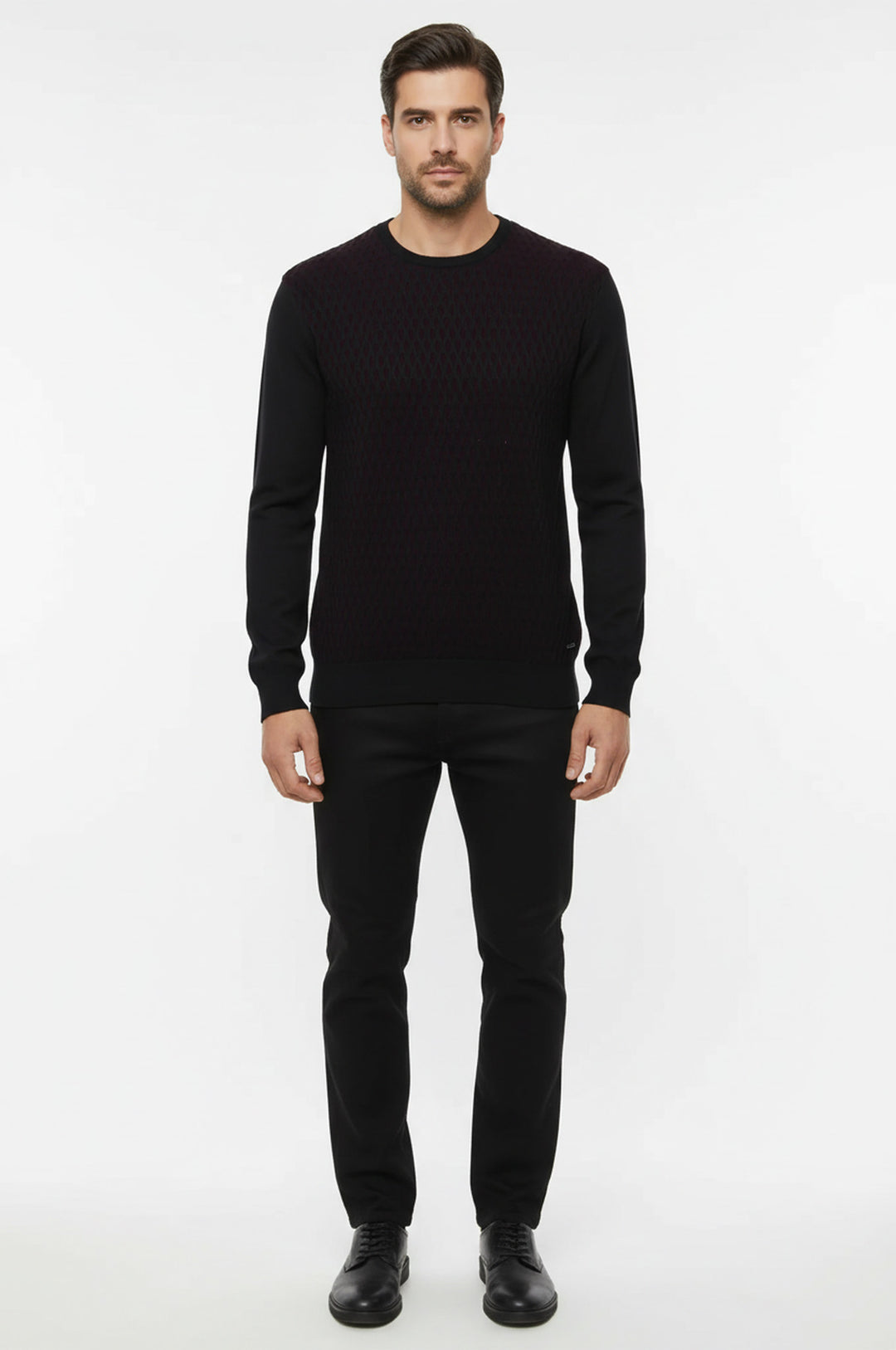 Siyah Baklava Desenli Bisiklet Yaka Kazak - Wessi