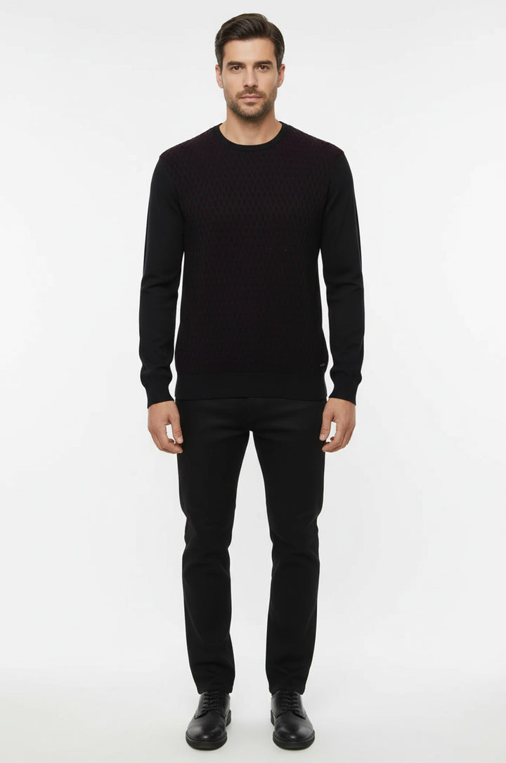 Siyah Baklava Desenli Bisiklet Yaka Kazak - Wessi