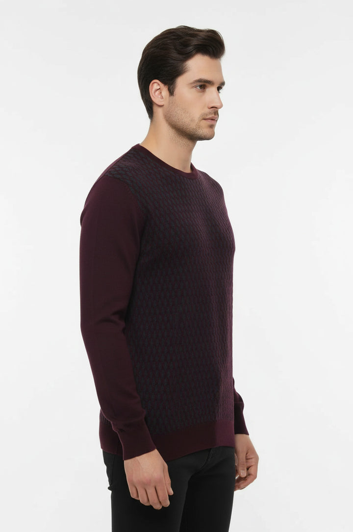 Koyu Bordo Desenli Bisiklet Yaka Kazak - Wessi