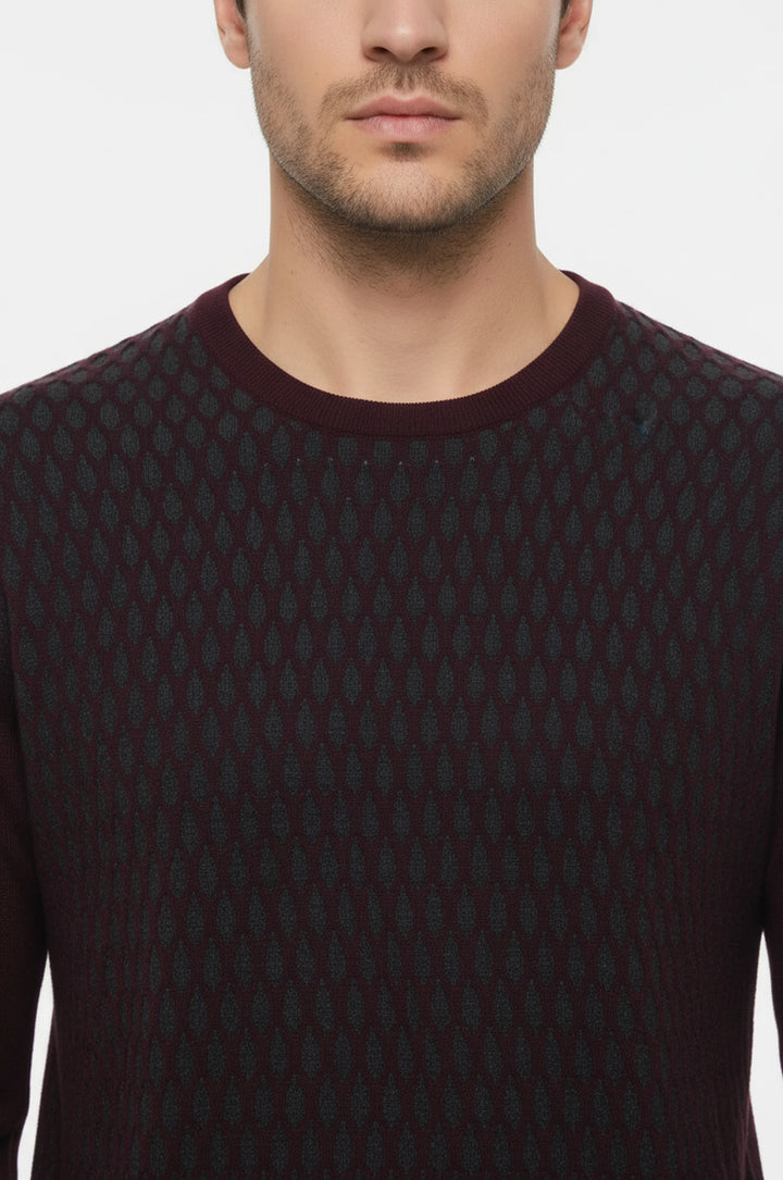 Koyu Bordo Desenli Bisiklet Yaka Kazak - Wessi