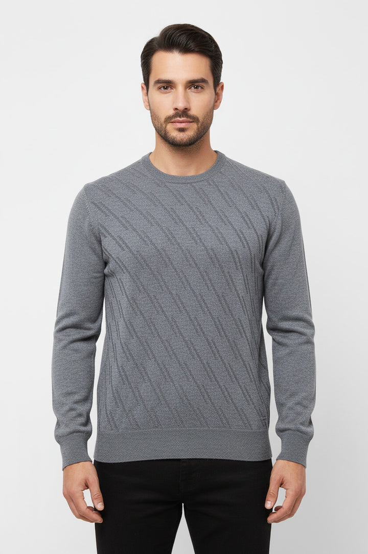 Gri Kendinden Desenli Bisiklet Yaka Kazak - Wessi