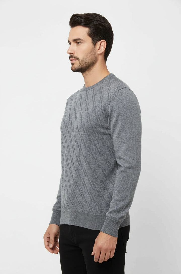 Gri Kendinden Desenli Bisiklet Yaka Kazak - Wessi