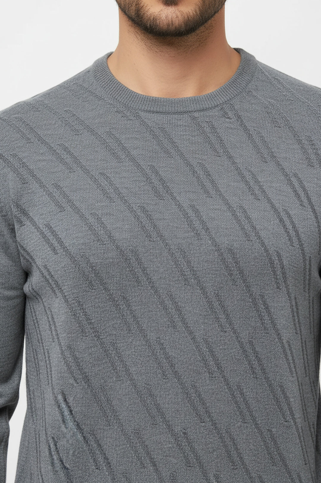 Gri Kendinden Desenli Bisiklet Yaka Kazak - Wessi