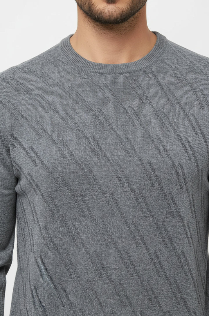 Gri Kendinden Desenli Bisiklet Yaka Kazak - Wessi