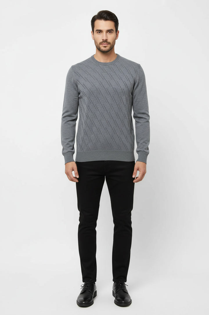 Gri Kendinden Desenli Bisiklet Yaka Kazak - Wessi