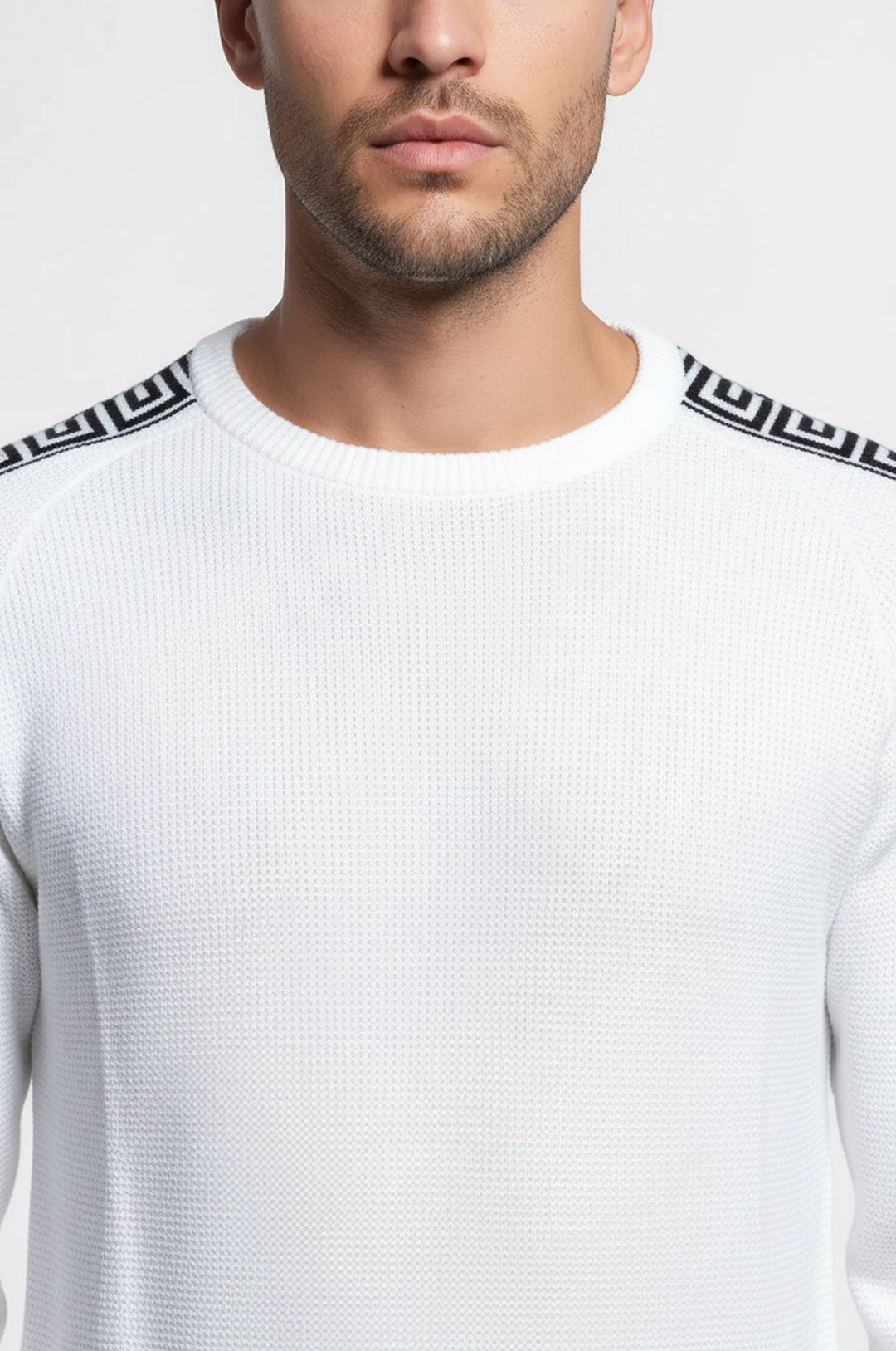 Beyaz Omuz Detaylı Bisiklet Yaka Triko - Wessi