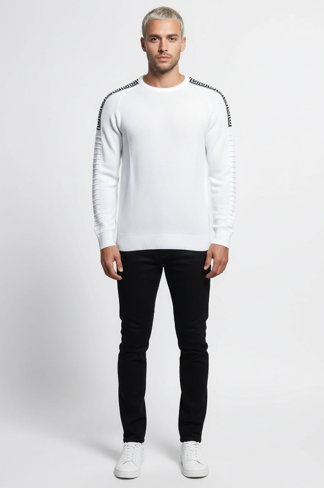 Beyaz Omuz Detaylı Bisiklet Yaka Triko - Wessi