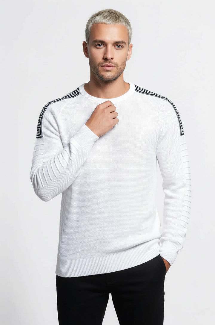 Beyaz Omuz Detaylı Bisiklet Yaka Triko - Wessi