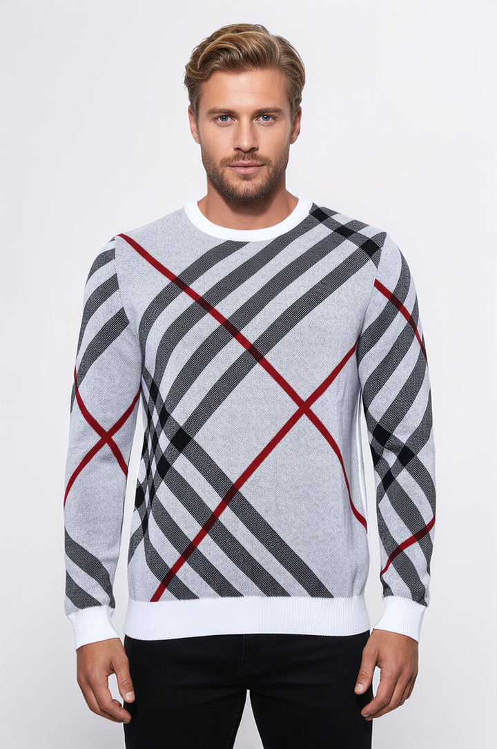 Beyaz Desenli Bisiklet Yaka Triko - Wessi