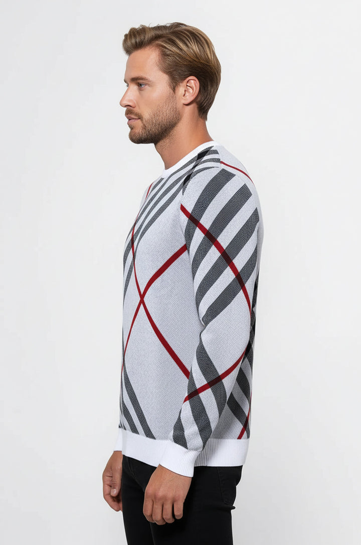 Beyaz Desenli Bisiklet Yaka Triko - Wessi