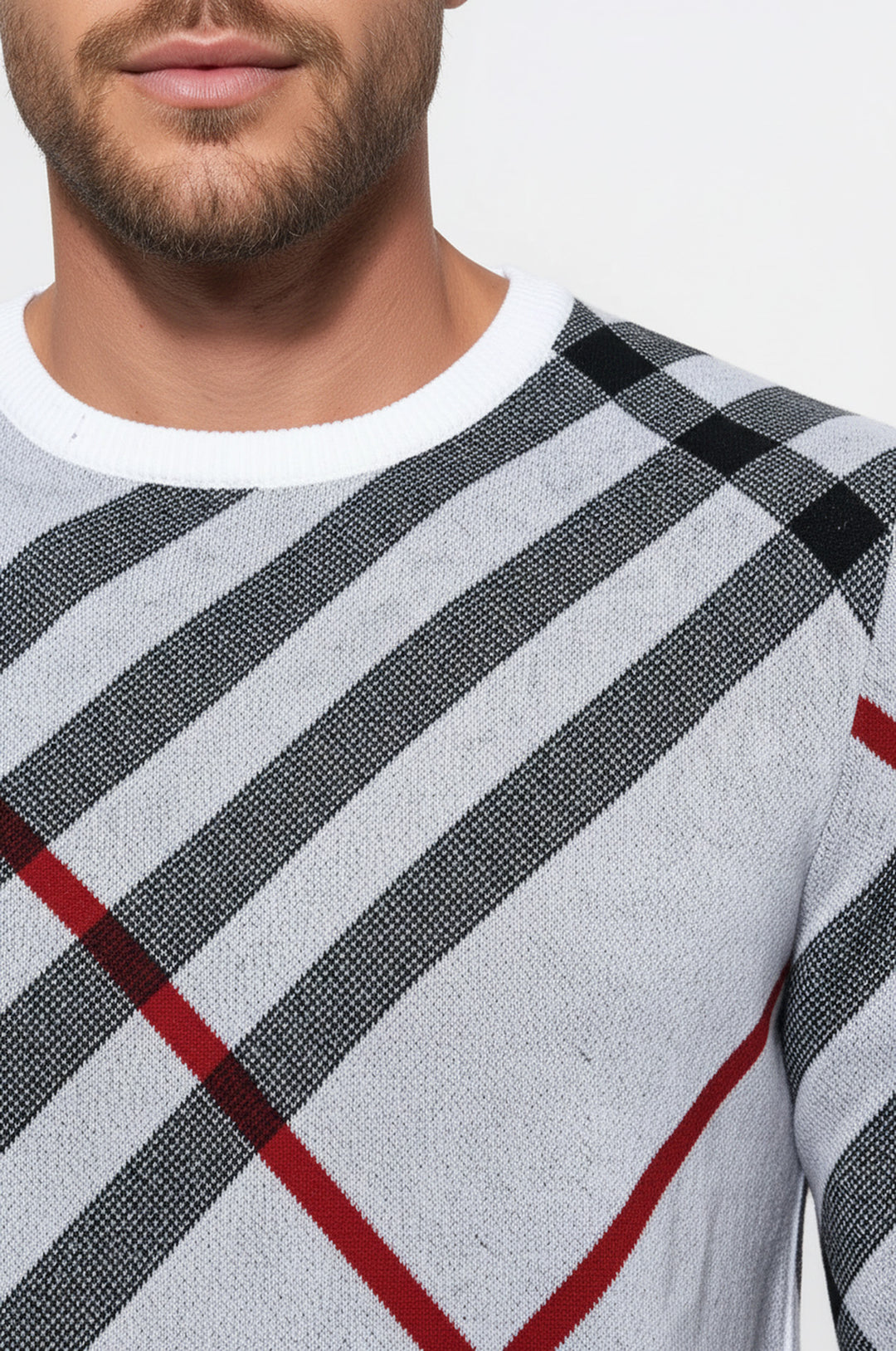 Beyaz Desenli Bisiklet Yaka Triko - Wessi