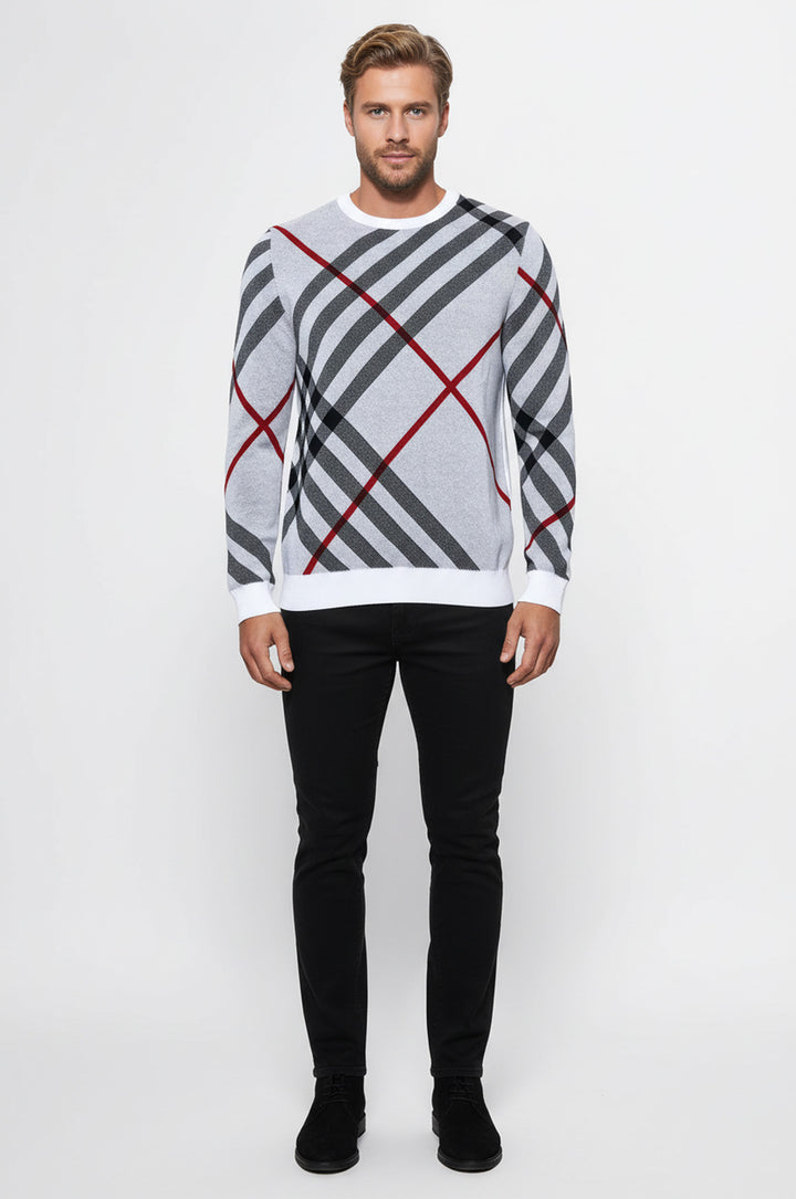 Beyaz Desenli Bisiklet Yaka Triko - Wessi