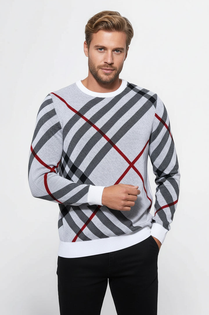 Beyaz Desenli Bisiklet Yaka Triko - Wessi