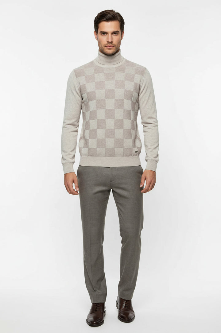 Kemik Desenli Yarım Balıkçı Yaka Triko - Wessi