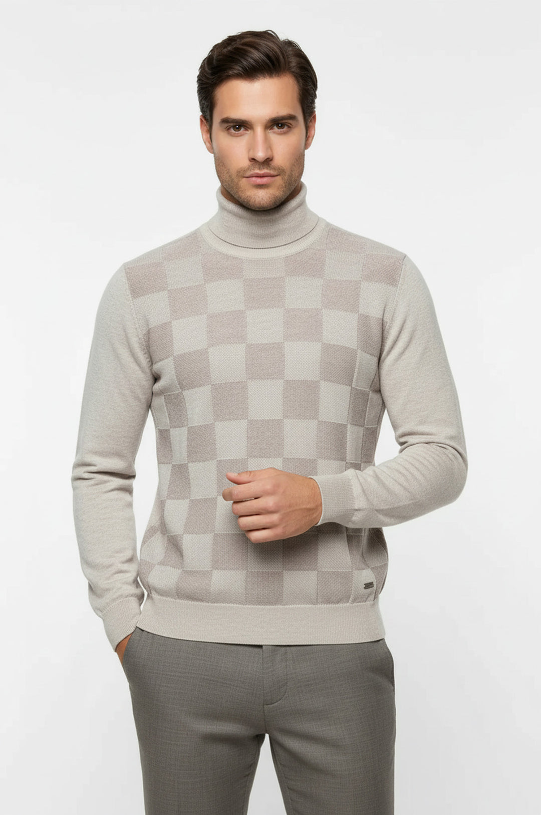 Kemik Desenli Yarım Balıkçı Yaka Triko - Wessi