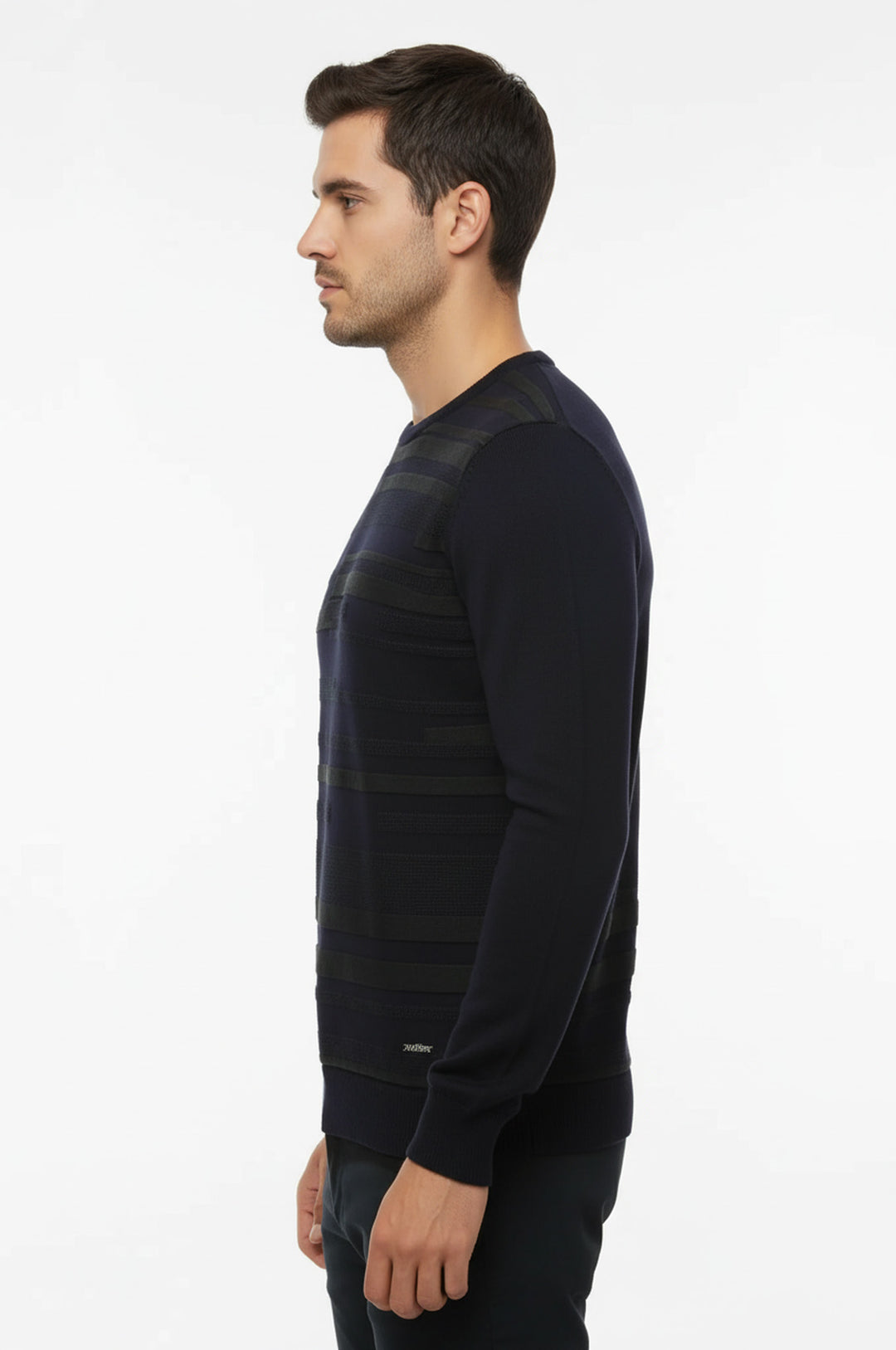 Lacivert Kendinden Desenli Bisiklet Yaka Triko - Wessi