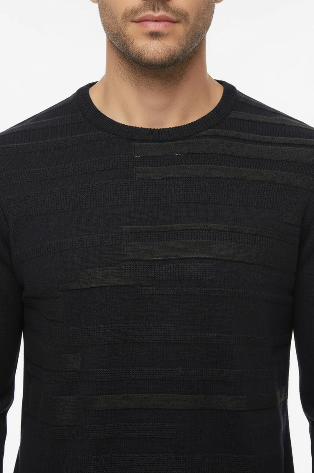 Lacivert Kendinden Desenli Bisiklet Yaka Triko - Wessi