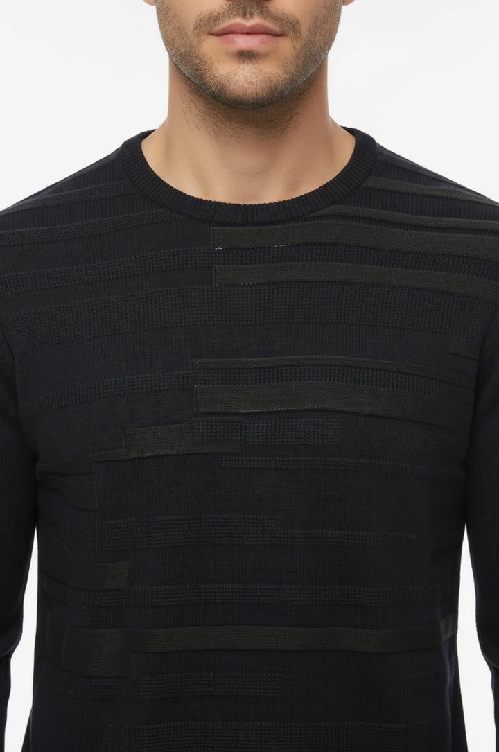 Lacivert Kendinden Desenli Bisiklet Yaka Triko - Wessi