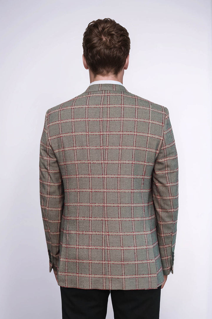 Ekose Desenli Slim Fit Gri Erkek Ceket - Wessi
