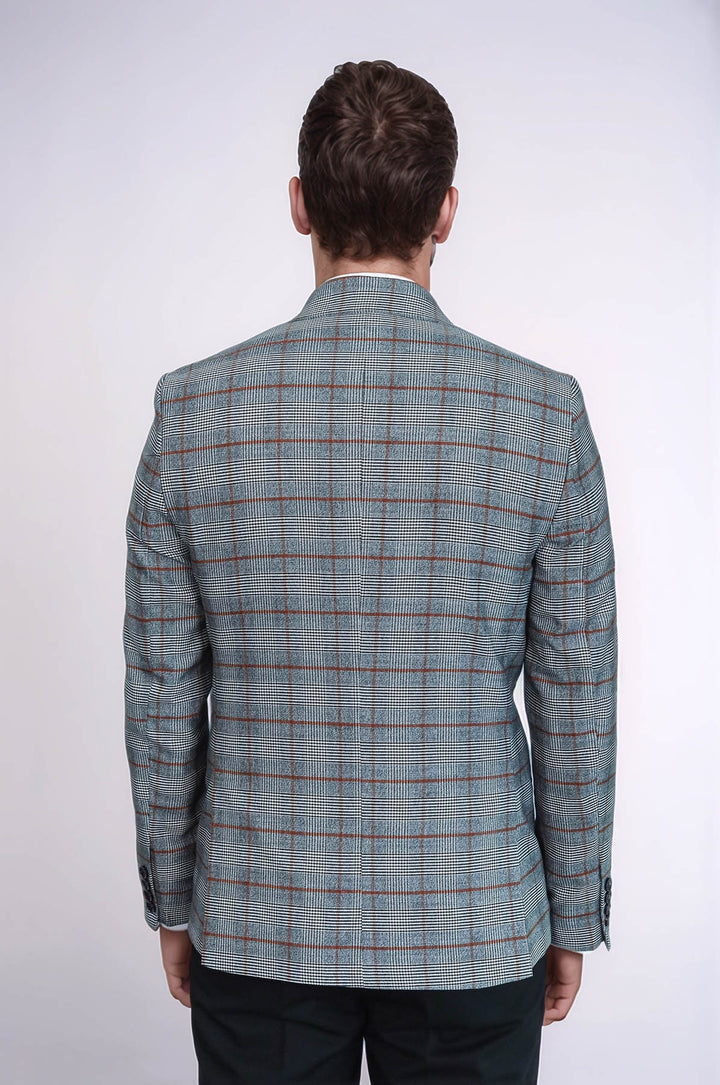 Ekose Tek Düğme Slim Fit Gri Erkek Ceket - Wessi