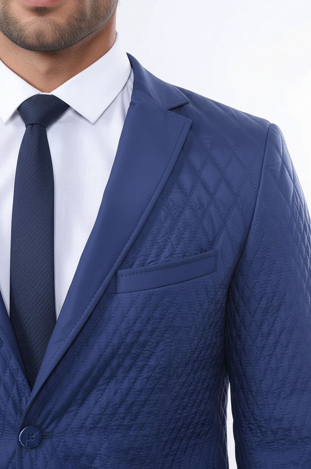 3 Cepli 2 Düğmeli Kapitone Erkek Lacivert Kısa Ceket - Wessi