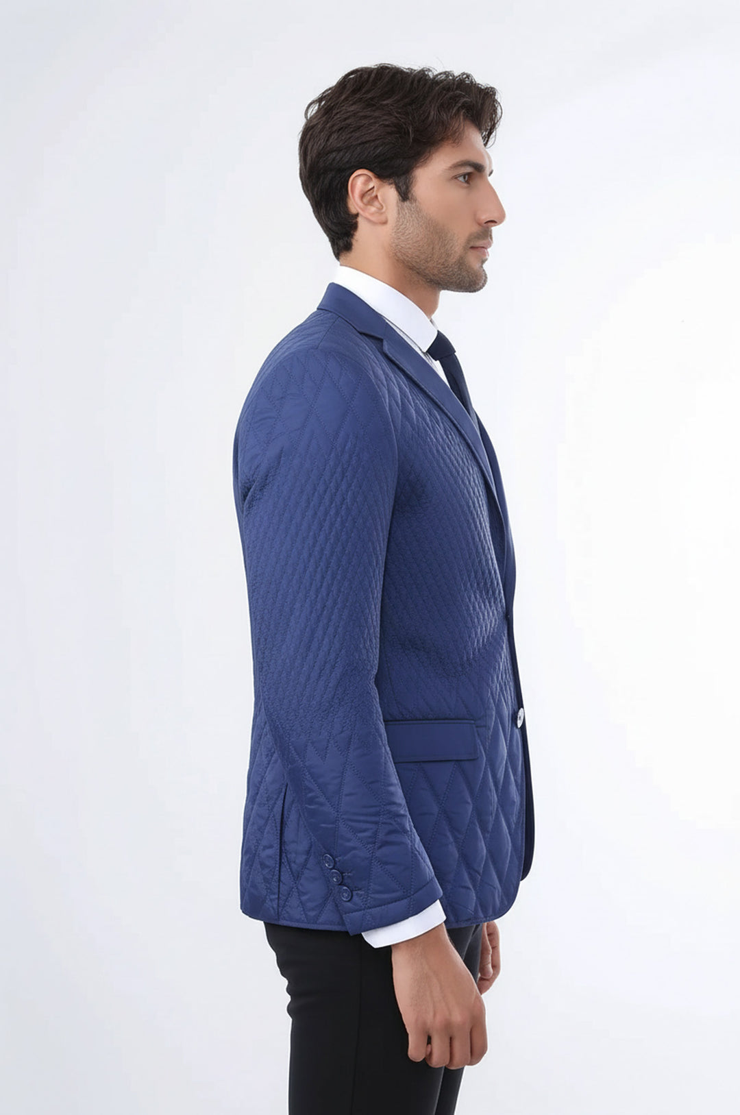 3 Cepli 2 Düğmeli Kapitone Erkek Lacivert Kısa Ceket - Wessi